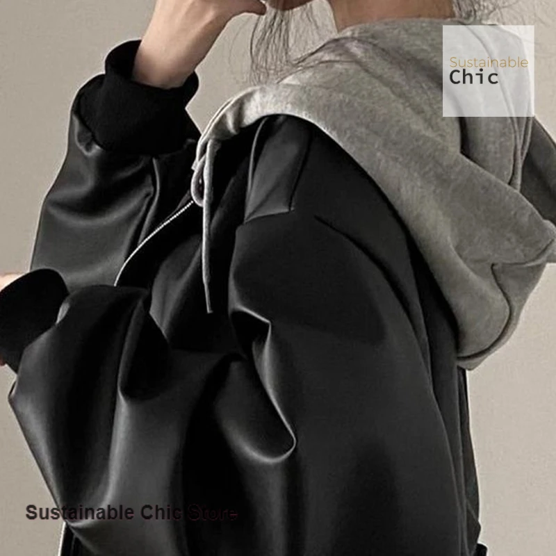 Korean high-quality black pu leather jacket women's spring and autumn new niche wild spice girl motorcycle suit jacket top