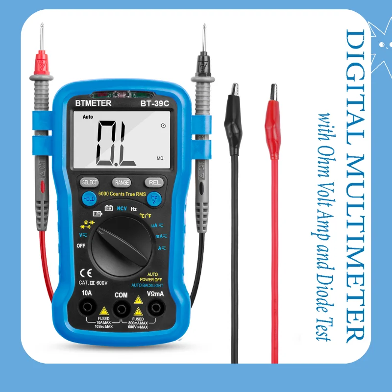 

Digital Multimeter 6000 Counts Auto Range Voltage Current Resistance Capacitance Temperature Frequency NCV Tester Portable