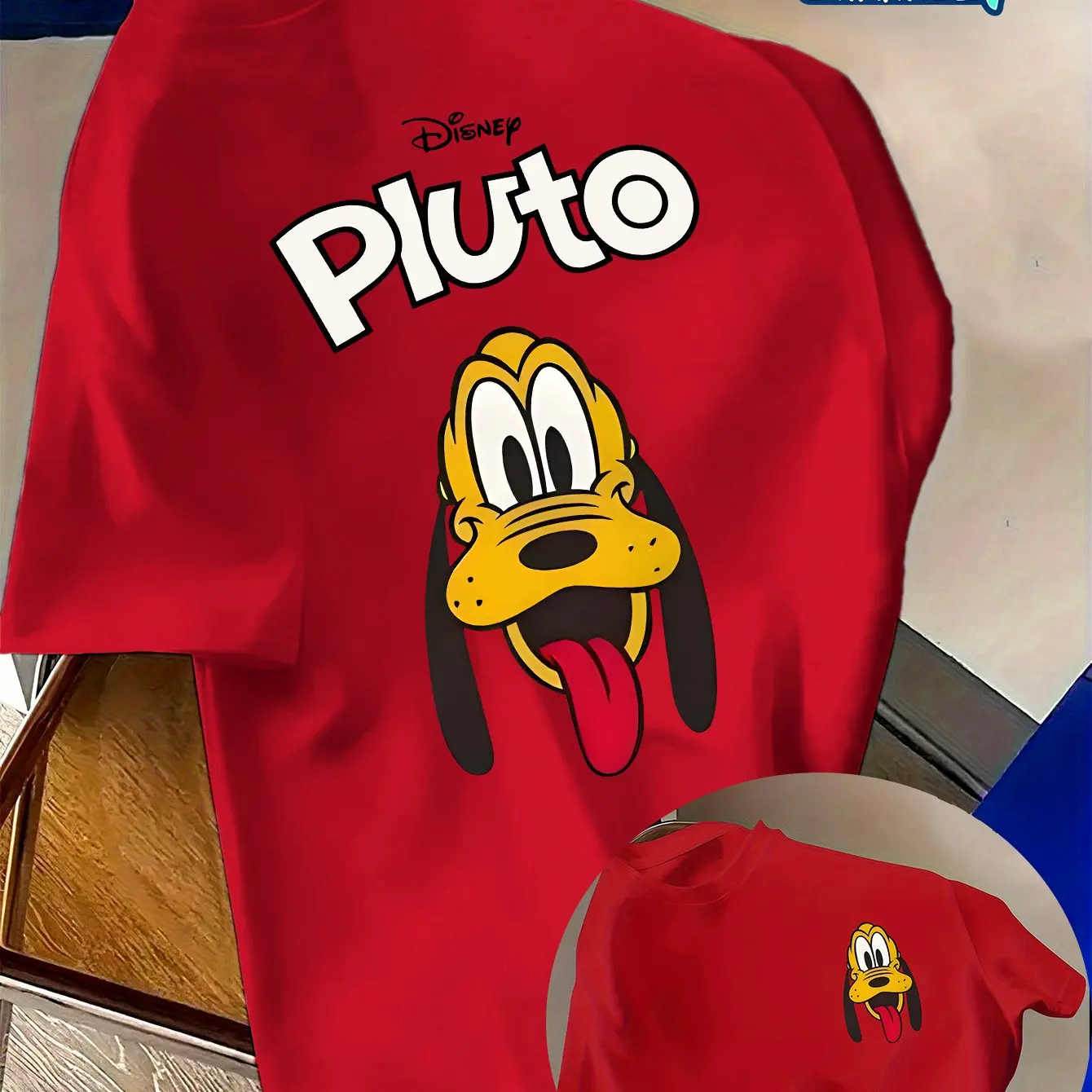 تي شيرت رجالي بنمط ديزني بلوتو للترفيه اليومي والأنشطة المخصصة للجنسين من القطن بأكمام قصيرة ملابس خروج كبيرة الحجم
