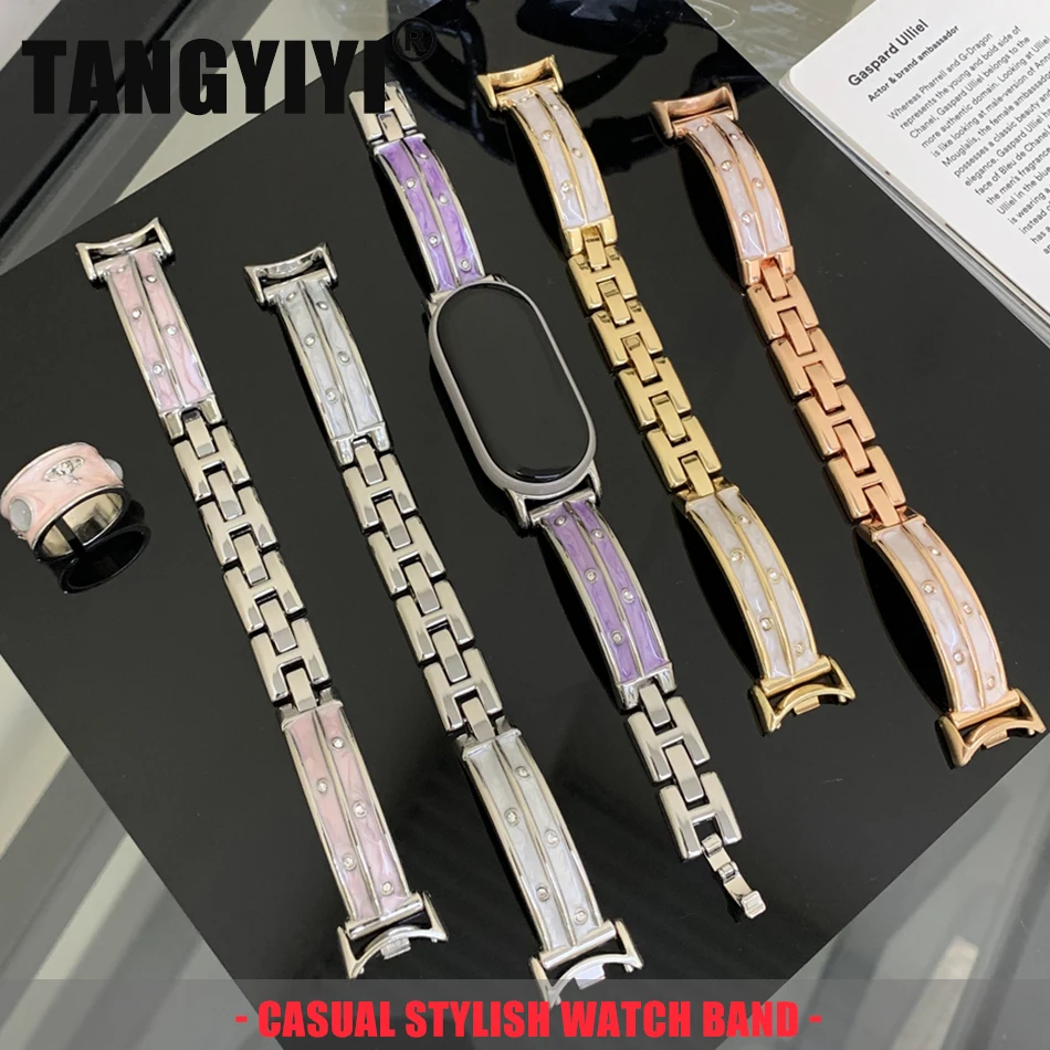 

Роскошный браслет с бриллиантами для Xiaomi Mi Band 10 9 8 Pro, Miband 9 Pro 8Pro, металлический ремешок из эпоксидной смолы, сменный ремешок для часов