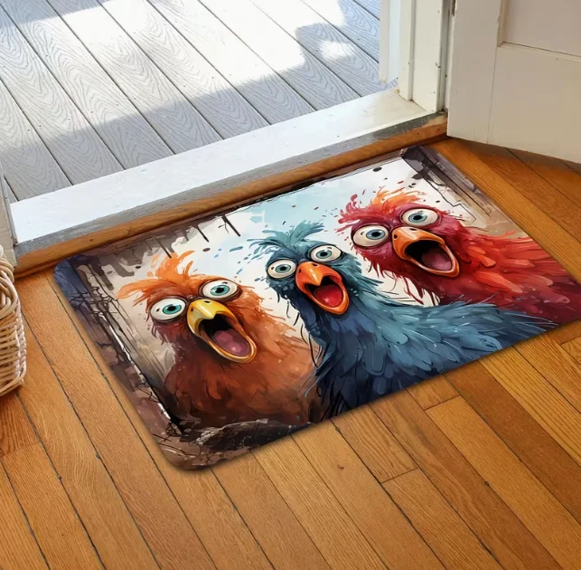 Three Surprising Colorful Chicken Printed Door Mat Anti Slip Kitchen Dining RoomBedroom Study Computer Room Home Decoration