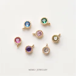 Color copper plated gold custom color mini round single zircon pendant DIY handcrafted accessories