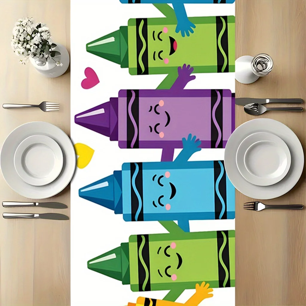 1pc Colorful Crayon Table Runner Festive Decorative Cloth for Home Kitchen Dining Office Living Room Holiday Party Decor