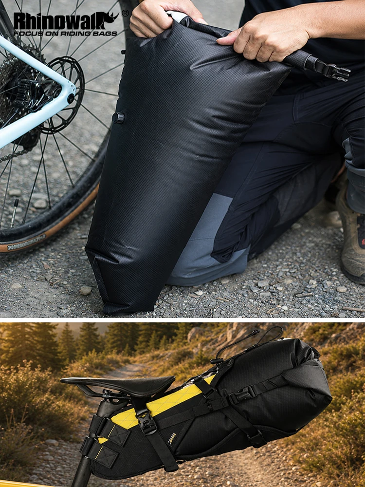 Rhinowalk 14L Bike Saddle Bag Waterproof Seat Pack Stable Anti-Sway Bikepacking Tail Dry Bag for MTB Road Gravel Bike Cycling