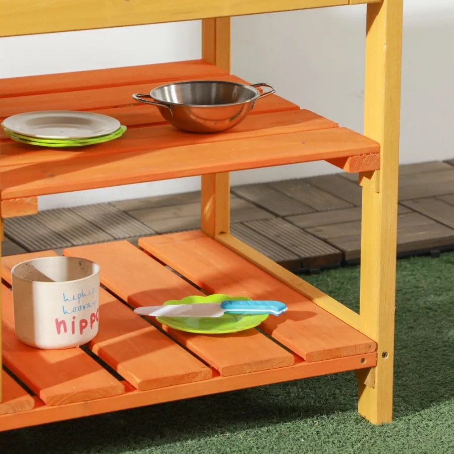 Set da gioco da cucina per esterni da cucina in fango per legno con giocattoli da cucina realistici, rubinetto e ripiani per lavello, regalo per ragazze