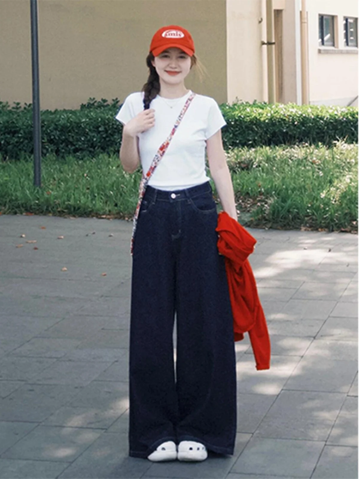 حجم كبير الأزرق العميق عالية الخصر Fce اصطف ثي الدنيم السراويل النسائية الخريف فضفاضة واسعة الساق التخسيس الطابق طول السراويل