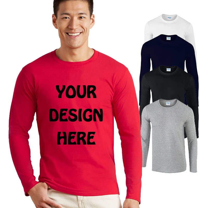 Customizable Classic Men's Long Sleeve T-Shirt 180gsm Photo Text Logo Print Personalized Top for Men
