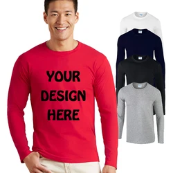 Customizable Classic Men's Long Sleeve T-Shirt 180gsm Photo Text Logo Print Personalized Top for Men