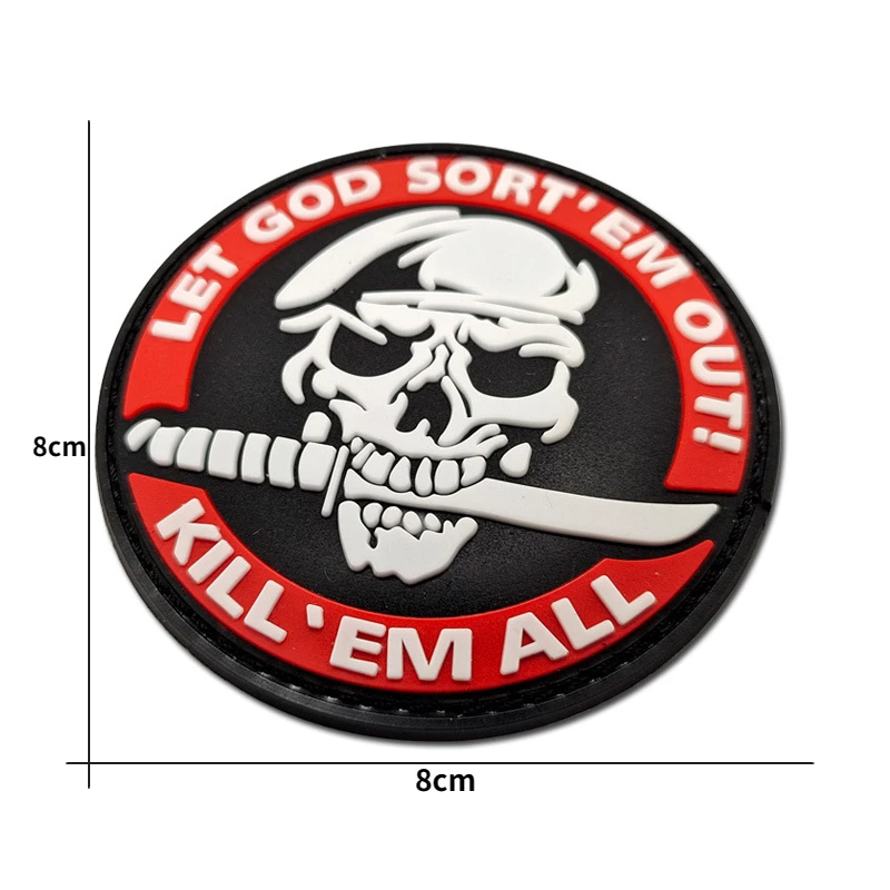 3D PVC Skull Rubber Patches No Knife No Life Tactical Military Decorative Patch One Shot One Kill Combat Badges for Cap Bags