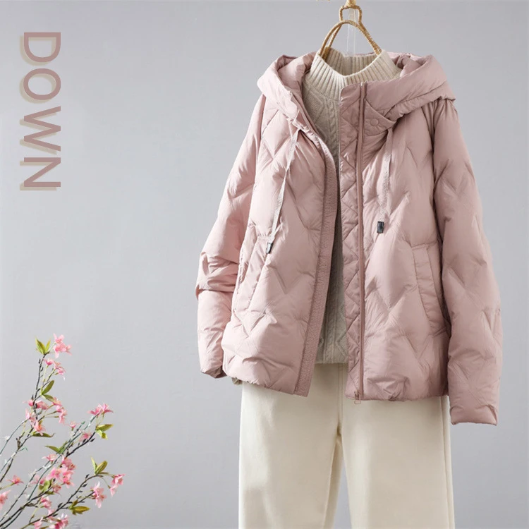 Schinteon Women Light 90% White Duck Down Jacket Casual Loose Autumn Winter Outwear with Hood Korean Style Coat 2026 New