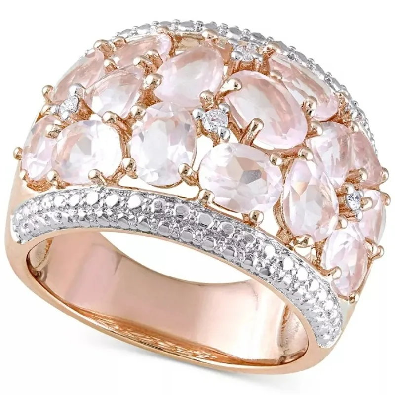 Schillernder, mit rosa CZ-Steinen besetzter Damenring, funkelnde zweifarbige Geometrie, für den täglichen Gebrauch, Partyschmuck, Jubiläumsgeschenk