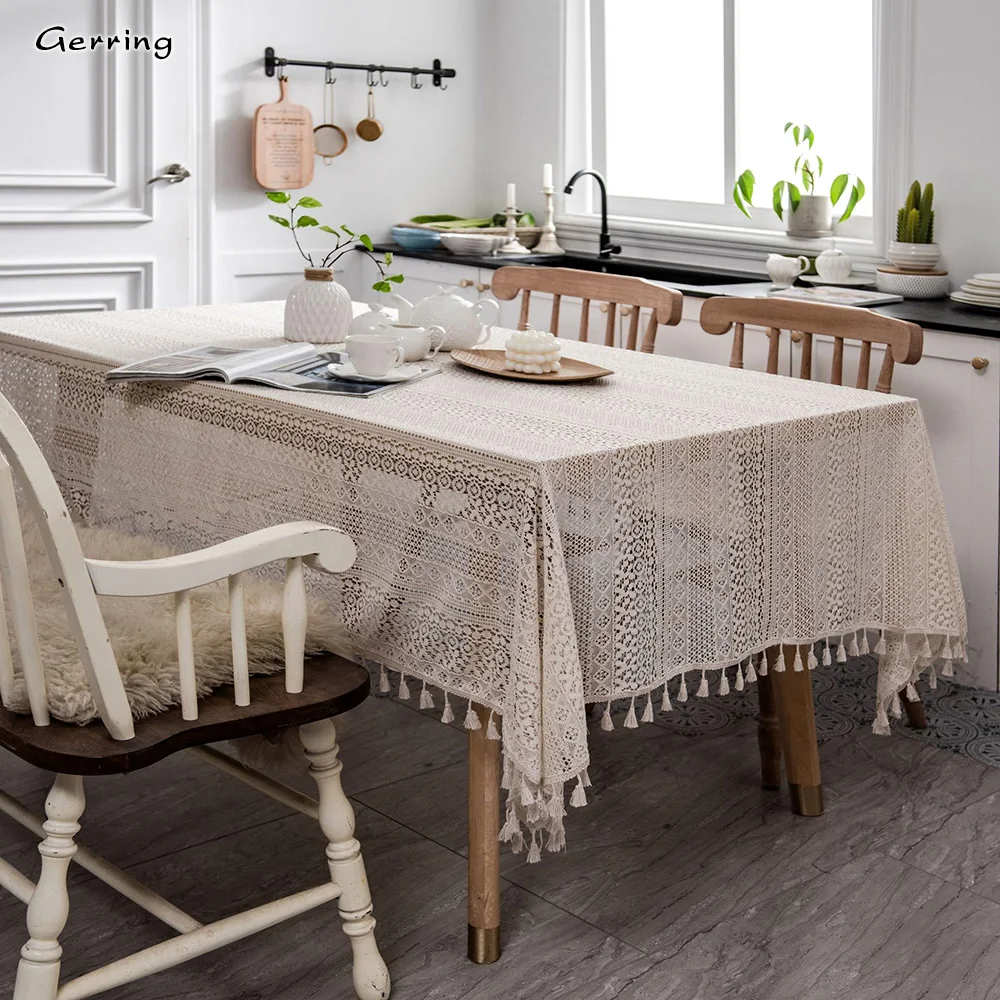 

Gerring Handmade Crochet Tablecloth Garden TV Table Cover Cloth Woven Hollow Tablecloths For Events Living Room Home Decoration