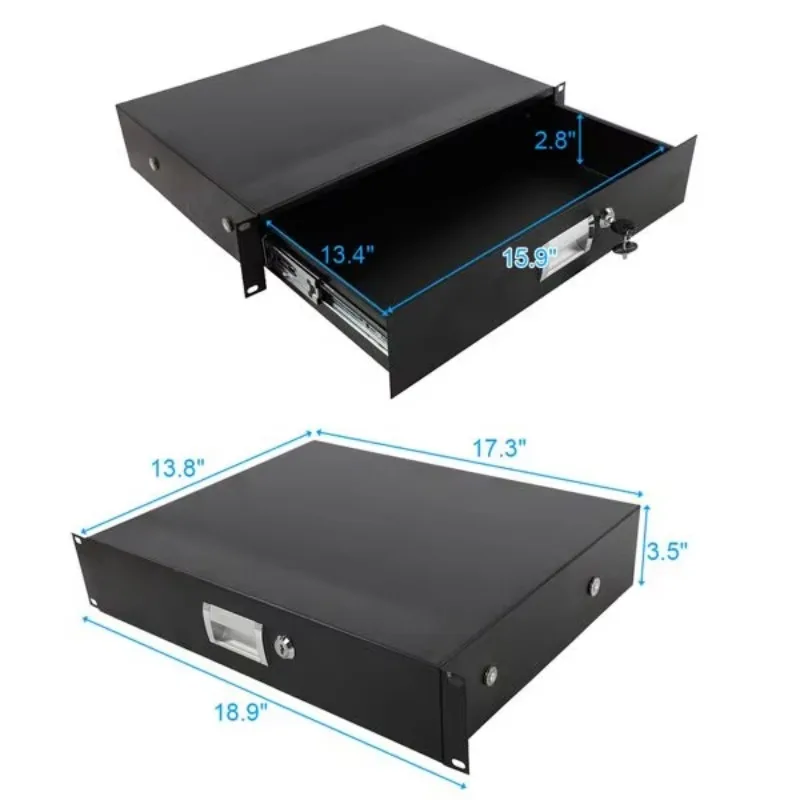 19-inch 2U Black Steel DJ Drawer Equipment Cabinet Storage Box (with Key)