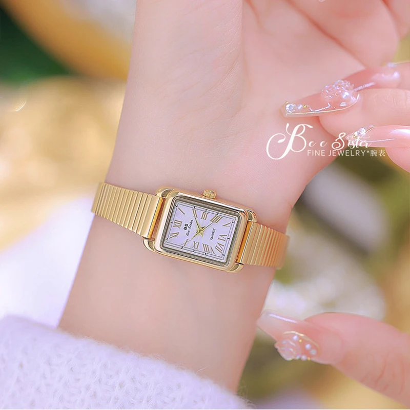 New In Women\'s Watches 2023 Silver Stainless Steel Square Small Dial Quartz Clock Women Luxury Gold Ladies Wrist Watch Elegant