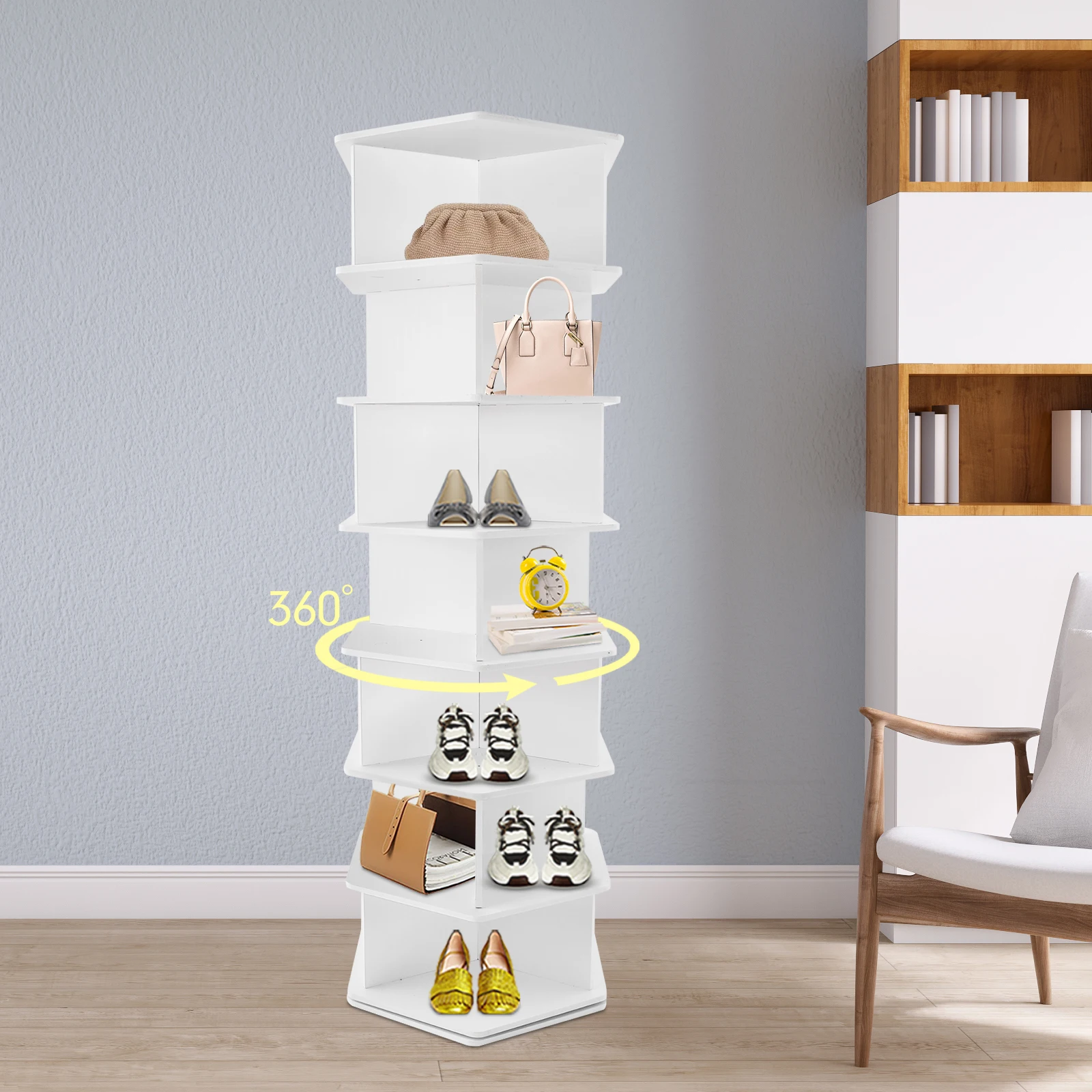 7-Tier Rotating Shoe Rack Storage Handbag Rotate Shoes Closet Organization Spinning Shoe Display Rack for Foyer Bedroom