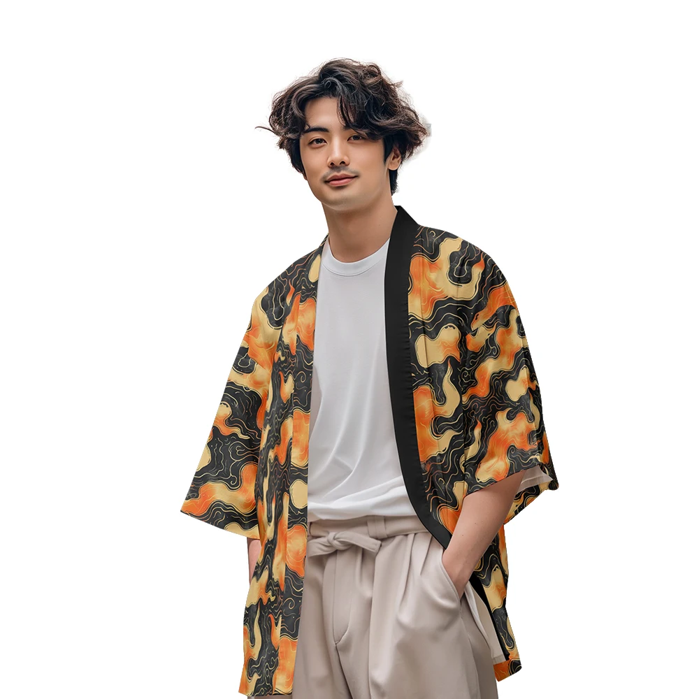 Classic Vintage Fashion Design Sense Vintage Floral Floral Printed Woven Toga Men's Fashion Design Casual Kimono Men's Tops