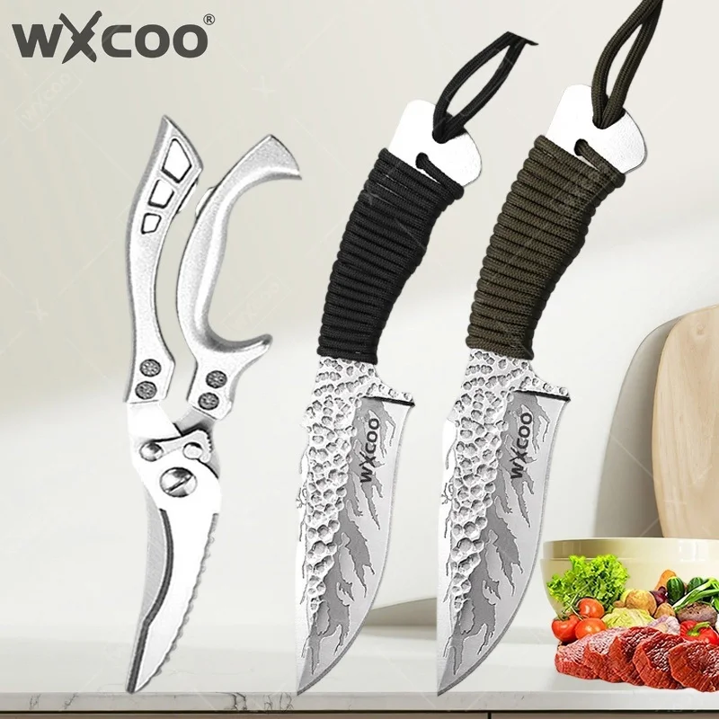 WXCOO Stainless Steel Kitchen Accessories Meat Chopping Slicing Knives for Kitchen Use Fruit Cutting Meat Barbecue Knife Scissor
