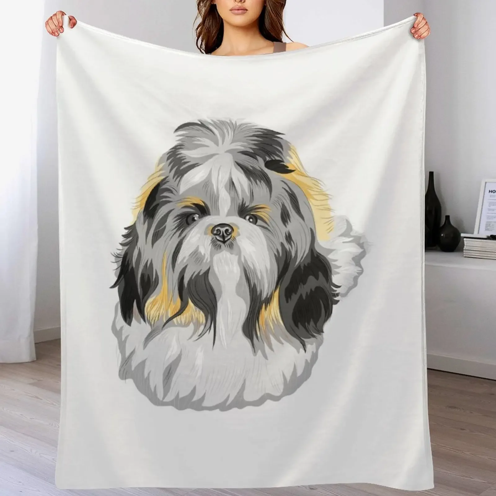 

Shih tzu dog breed sketch cute little beauty long hair Throw Blanket Beach Bed covers Picnic Blankets For Sofas Blankets