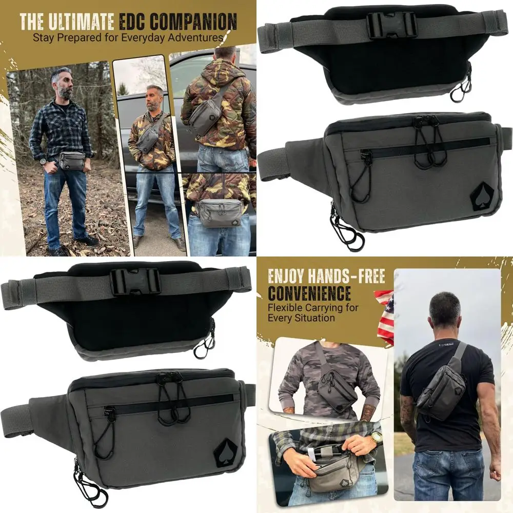 

Водонепроницаемая поясная сумка из нейлона 500D с карманом для скрытого ношения оружия, регулируемым ремнем, EDC, для мужчин и женщин - серая