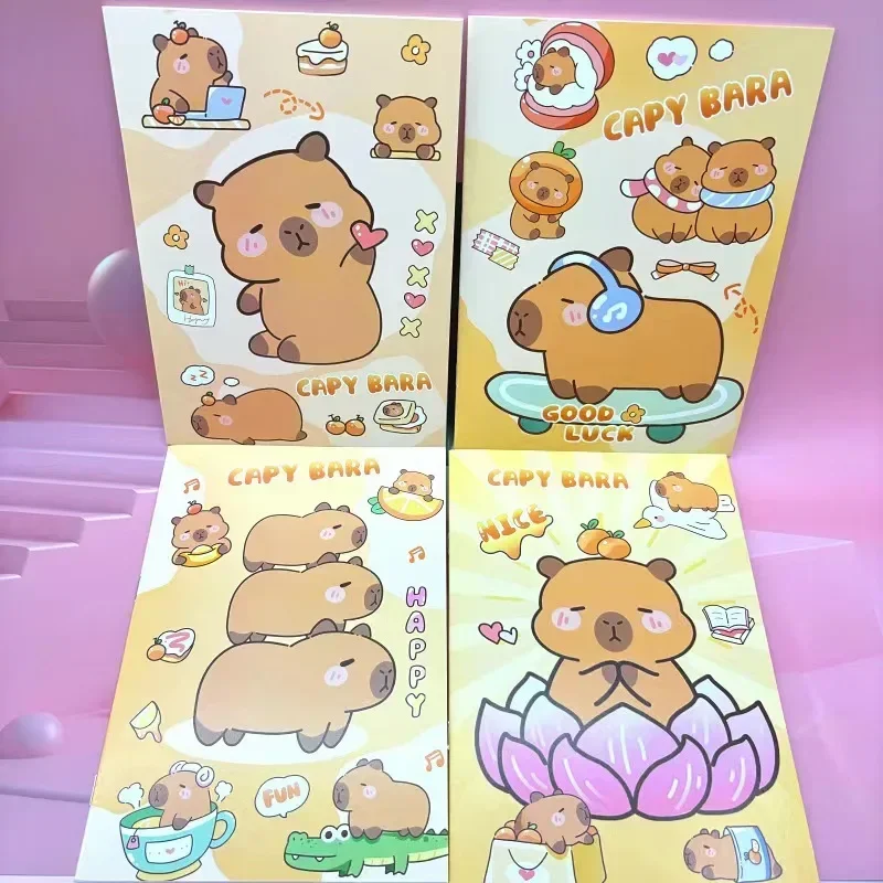 New 4Pcs/Set Anime Cartoon Capybara Cute Notebook 16Sheets Note book Time Organizer School Supplies Notepad birthday gift