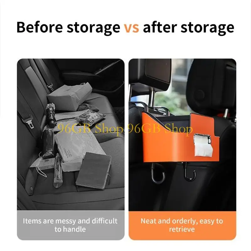 

96GB Car Back Storage Box Large Capacity Headrest Hanging Storage Rack with Tissue Holder Car for Most Vehicle