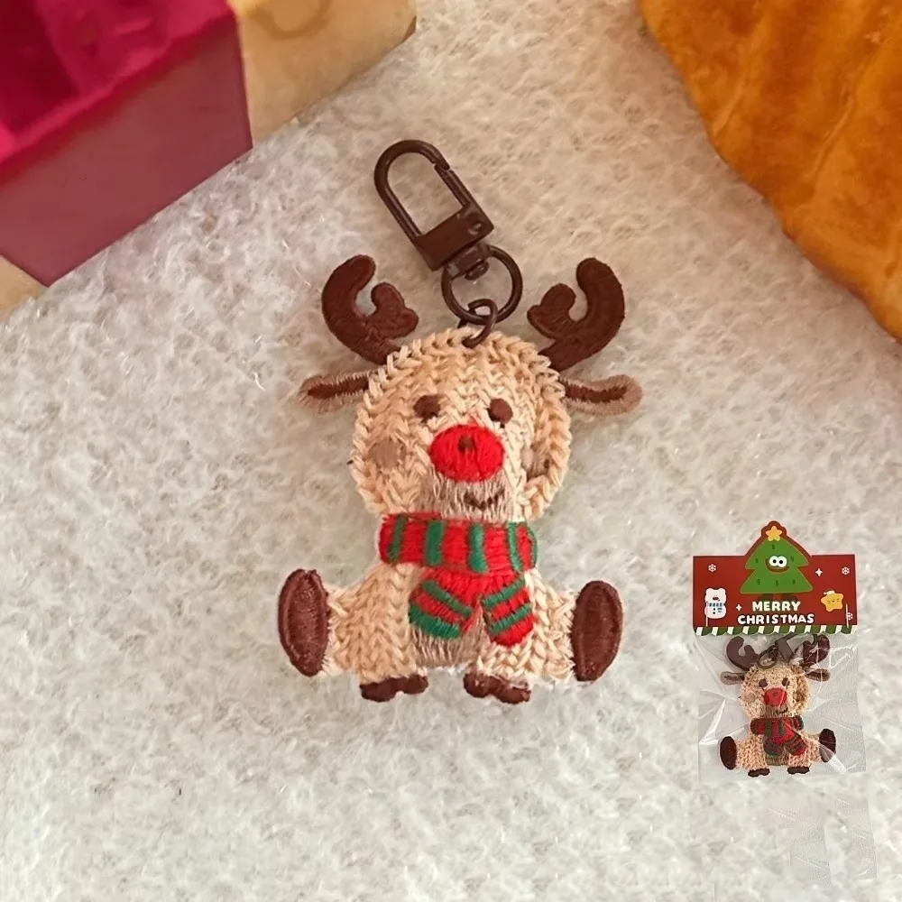 Handmade Christmas Pendant Keychain Cartoon Style Weave Design Santa Claus Mini Size Christmas Tree Ornament Christmas Gift