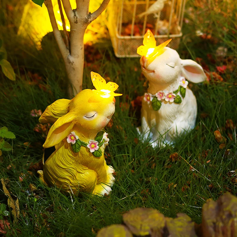 Creative New Solar Outdoor Garden Light Garden Cartoon Butterfly Rabbit Ornament Creative Resin Decorative Atmosphere Lamps Hot