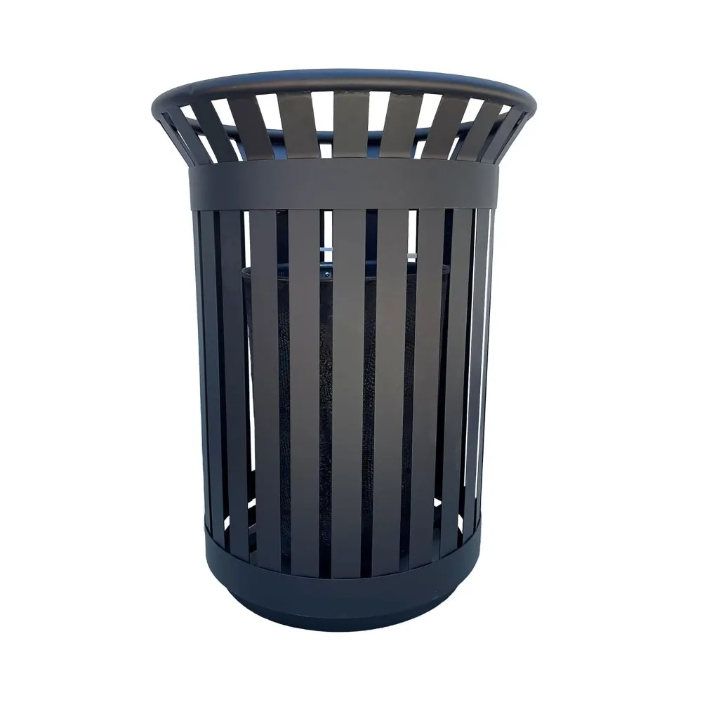 

12 - Gallon Commercial Outdoor Trash Can - Black Steel - In-Ground， Yard Waste Bins