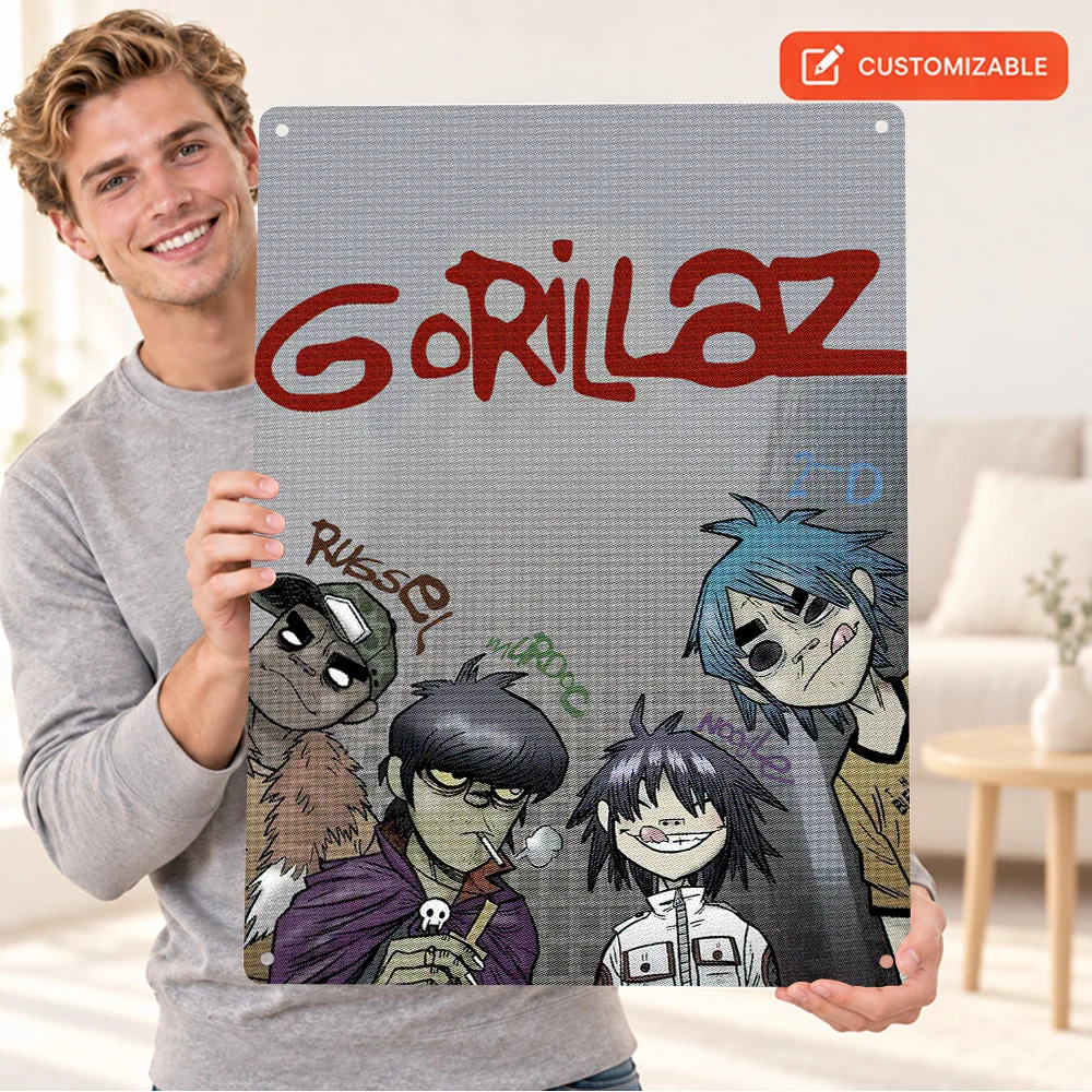 Gorillaz Band Printed Poster Personalized Aluminum Metal Sign Minimalist Vector Illustration Wall Art For Music Listening Corner