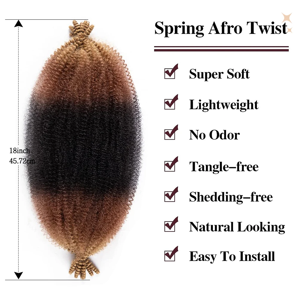 Pré separado elástico afro torção cabelo ombre loira marrom 18 Polegada afro kinky marley torção trança cabelo sintético crochê