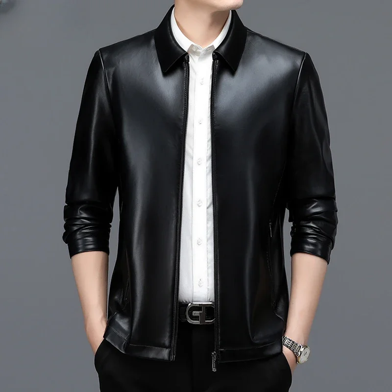 Men's Genuine Leather Jacket Casual Lapel Leather Jackets for Men 2023 Spring Autumn Fashion Black Coats Roupas Masculinas SGG