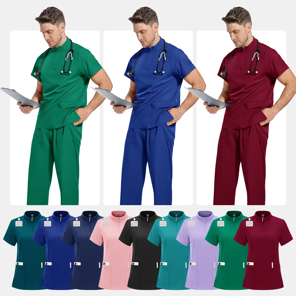Precio al por mayor, ropa de trabajo clínica Unisex, uniforme de médico y enfermera, conjunto de exfoliantes quirúrgicos médicos, accesorios de trabajo para tienda de mascotas de laboratorio