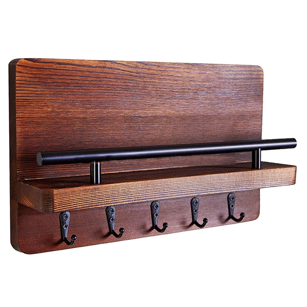 

Key and Mail Holder for Wall,Key Hanger for Wall with Shelf,Wood Wall Shelf with Hooks,Mail Organizer for Wall Mount