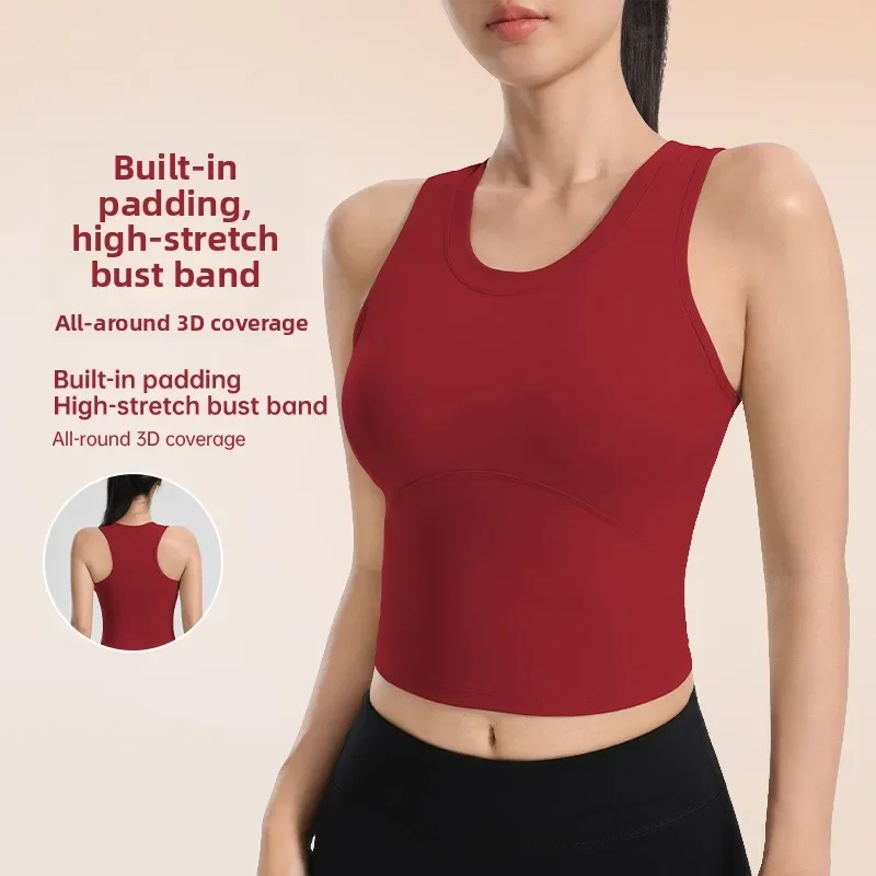 Nylon One-Piece Yoga Vest Women's Fitness Gym Sports Shockproof Gathered Back Support Breathable Tight Waist Length To Hip