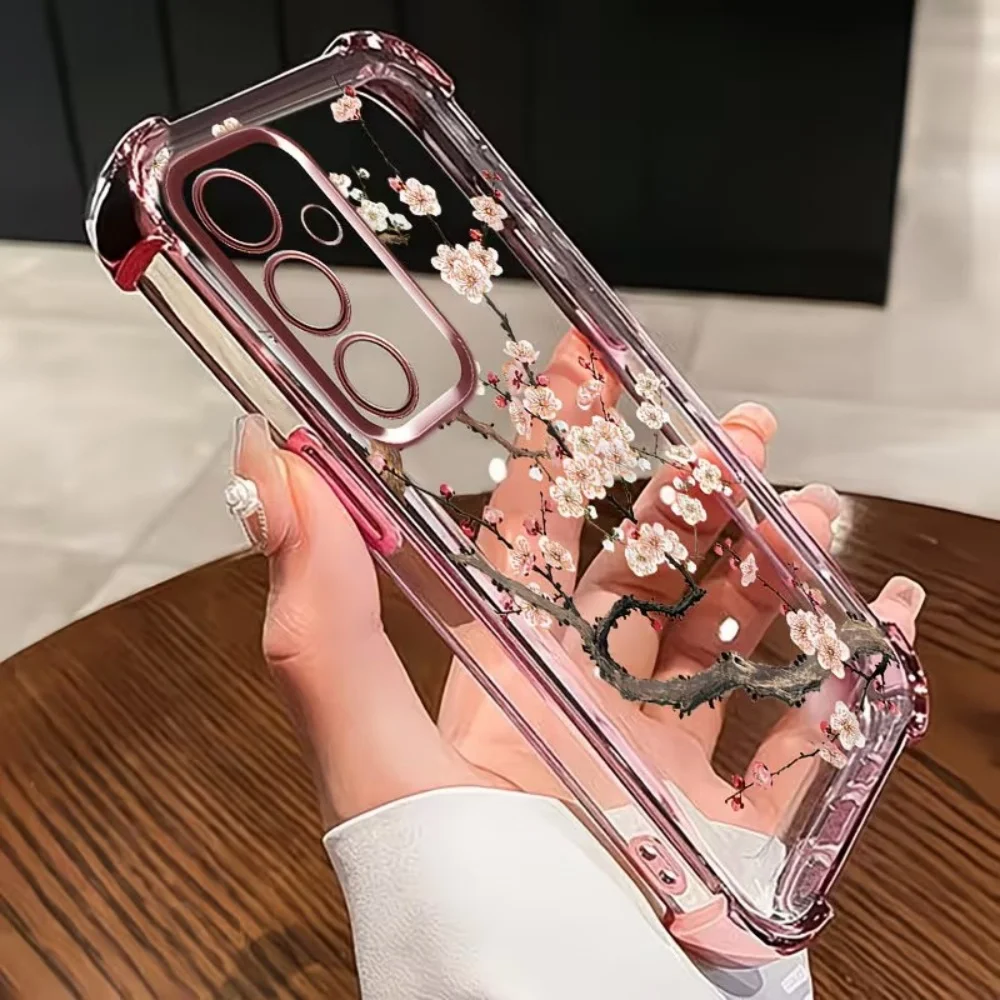 Four Corner Anti Drop Phone case TPU Classic Plum Blossom For Samsung Galaxy S26 S25 S24 S23 S22 S21 Ultra Plus Edge FE Cover