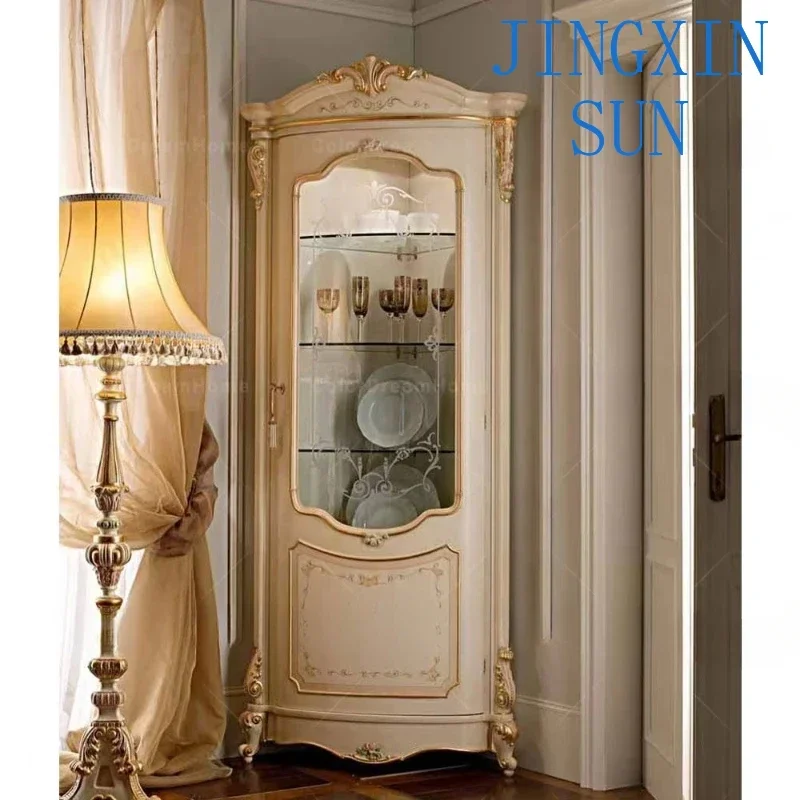 High quality Italian furniture living room wooden corner display cabinet glass wine cabinet 1 door