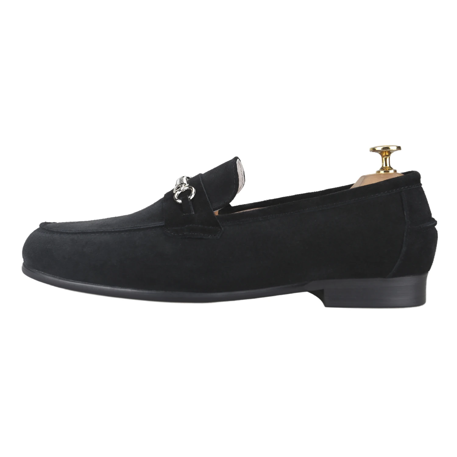Piergitar Old Money Style Luxury Black Suede Men's Penny Loafers With Customized Sliver Spring Buckles For Business Casual Wear