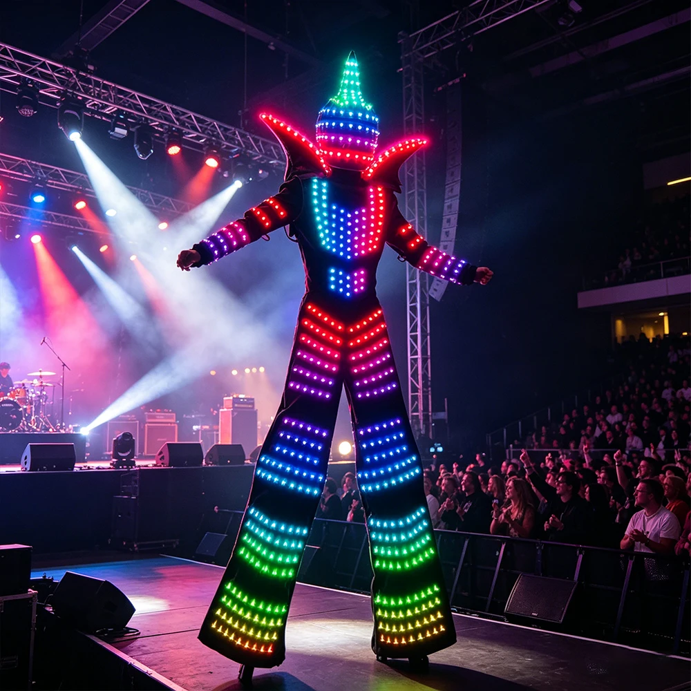 

LED Robot Suit Stilt Walkers Color Changing Glow Costume Dance Halloween Cosplay Nightclub Role-play Outfit with Built-in Lights