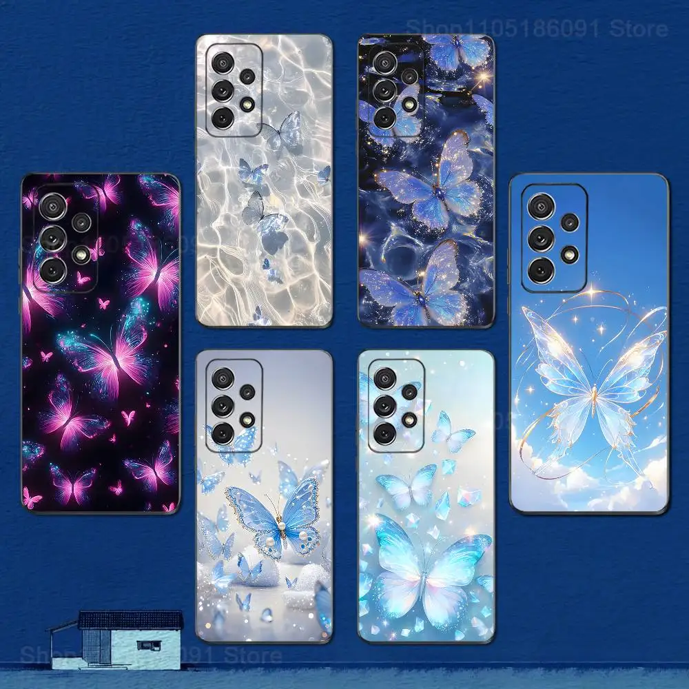 

Colorful Art Flash Butterfly Case For Samsung S10,Plus,S9,S22,S25,Ultra,S24,S21,S20,S23,FE,Lite,Soft Silicone Black