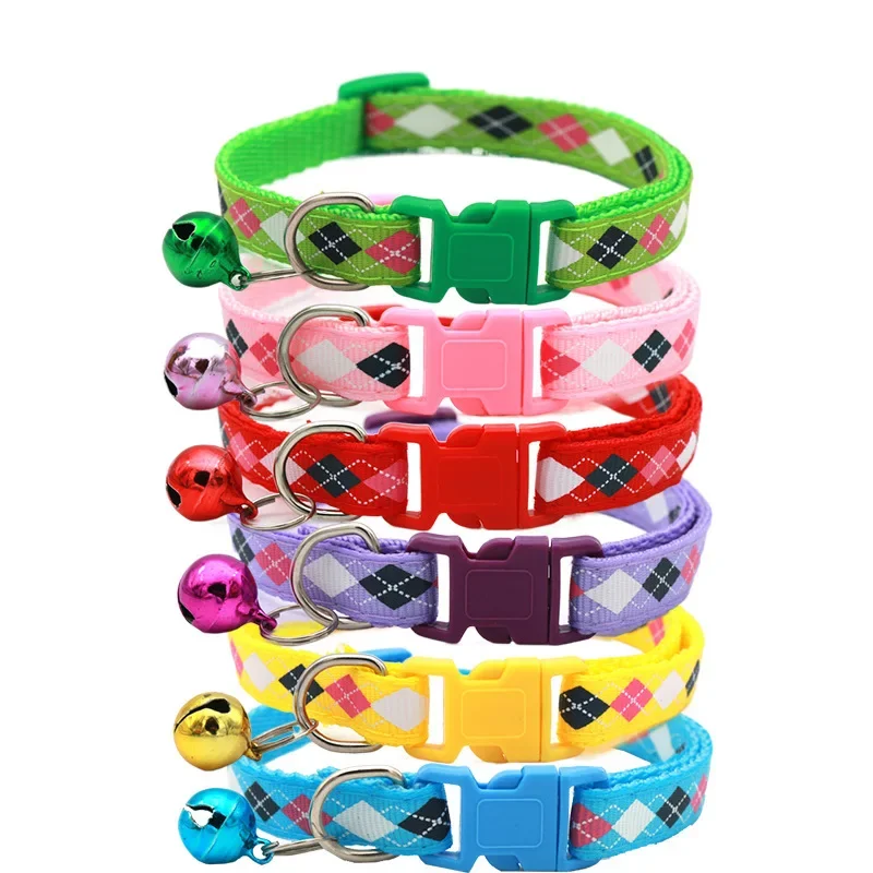 

Adjustable rhombic Cute Dog Kitten Cat Collar with Bell Polyester Buckle Collars for Small Dogs Kitten Accessories Supplies