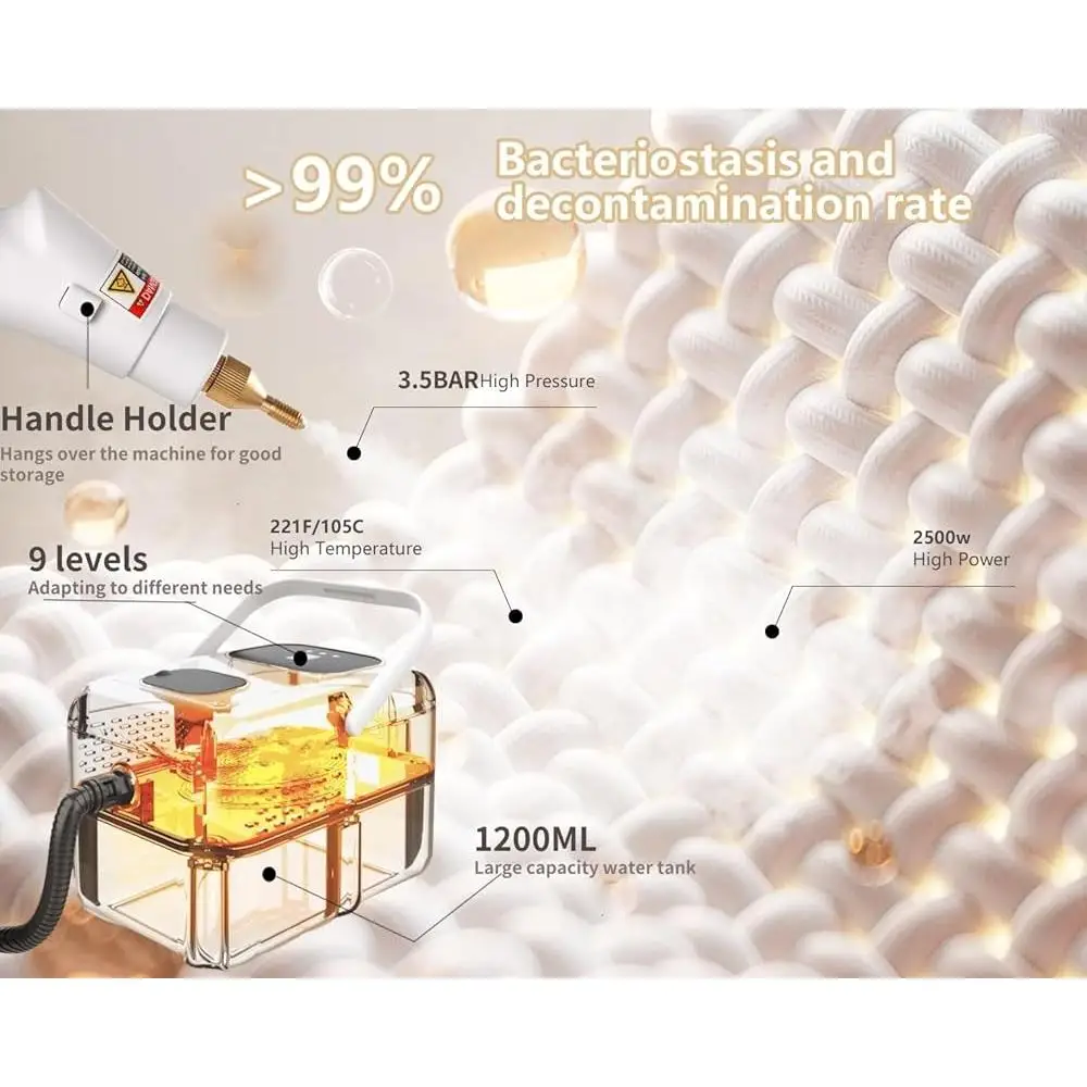 Handheld Steam Cleaner 2500W High Pressure Steamer Multi-Surface Cleaning Grout Tile Car Home Upholstery with 15 Accessories