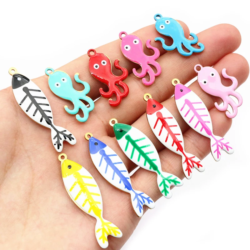 

10pcs Stainless Steel Enamel Octopus Fish Charms Pendant DIY Jewelry Making Accessories Findings for Necklace Earrings Bracelets