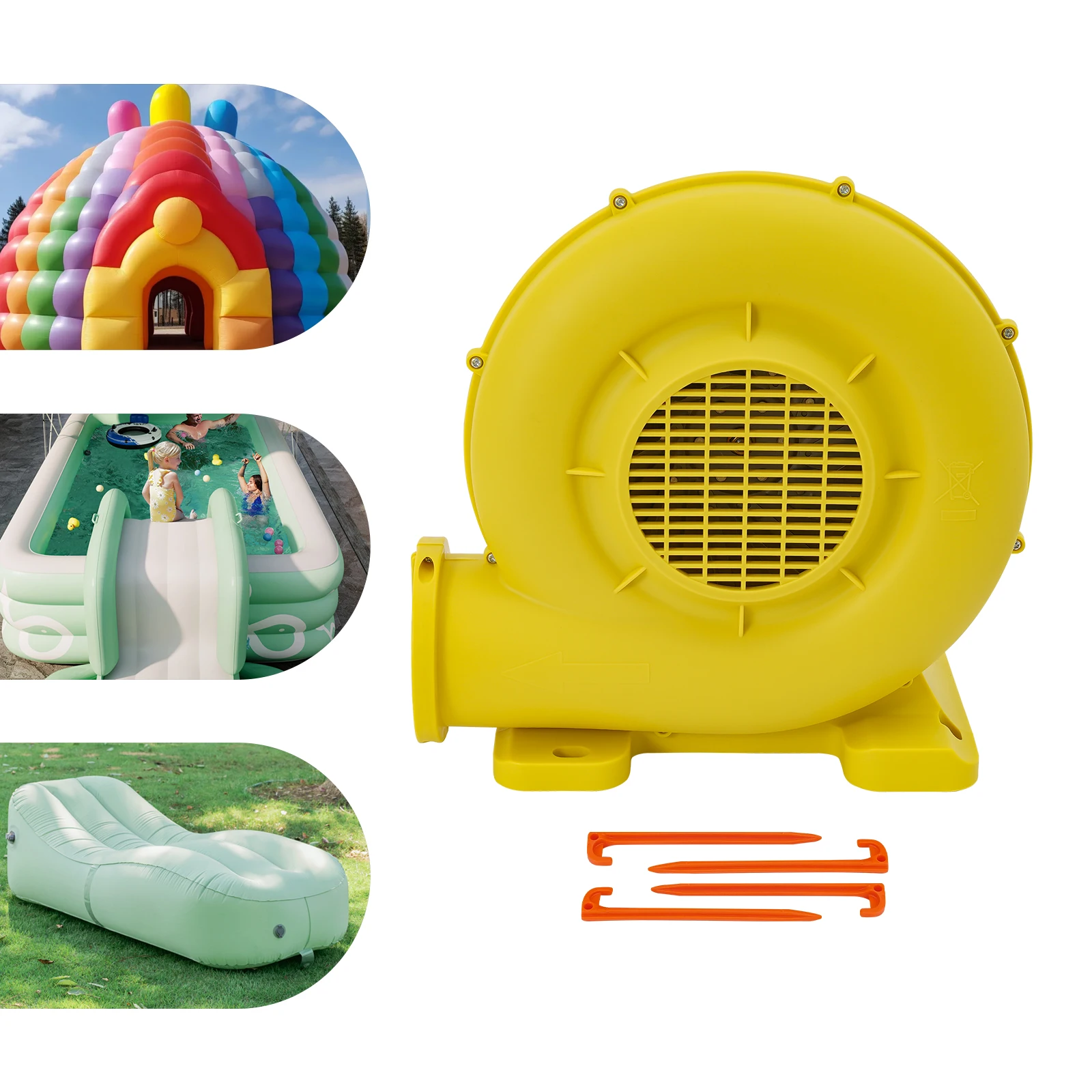 

Yellow PP Air Blower,950W 110V Floor Mount Inflatable Bouncer Blower 37.06*22.73*36.74cm for Inflatable Jumping Beds