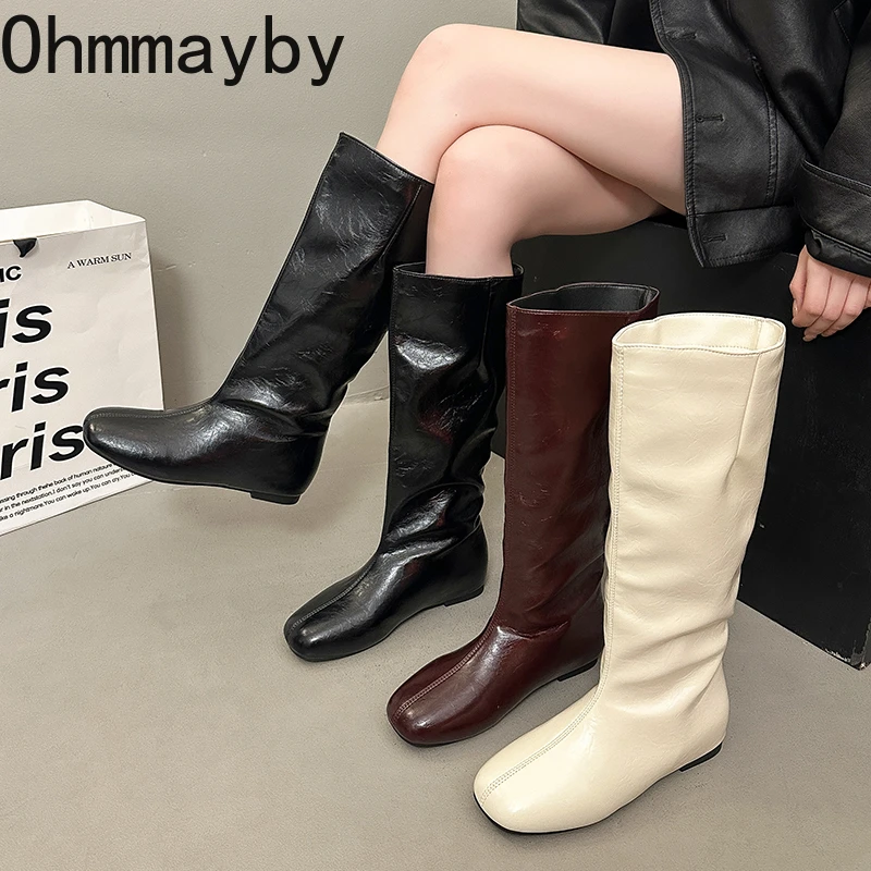Spring Autumn Square Toe Women Knight High Boots Female Internal Elevation Shoes Ladies Concise Slip On Mordern Long Booties