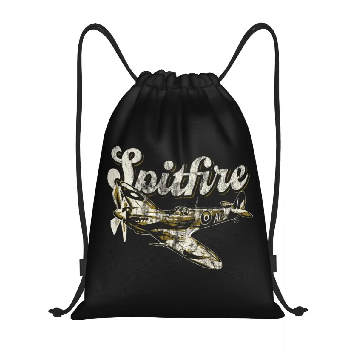 

Spitfire RAF Fighter Aircraft Plane Airplane Drawstring Backpack Sports Gym Bag British UK Supermarine Training Sackpack