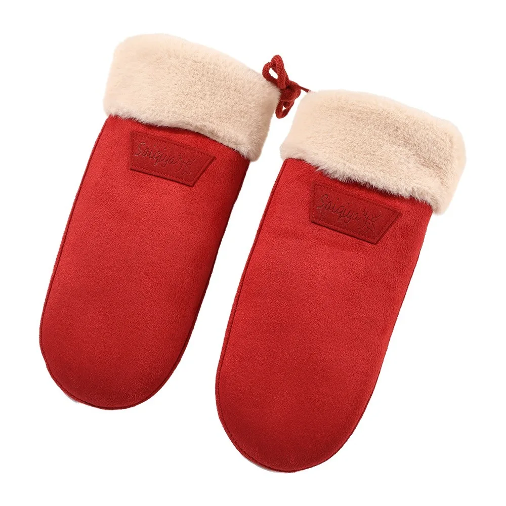 1 Pair Gifts Faux Suede Warm Mittens Neck Strap Cuffs Faux Suede Mittens Warm Soft Texture Adult Mittens Women's Winter Wear