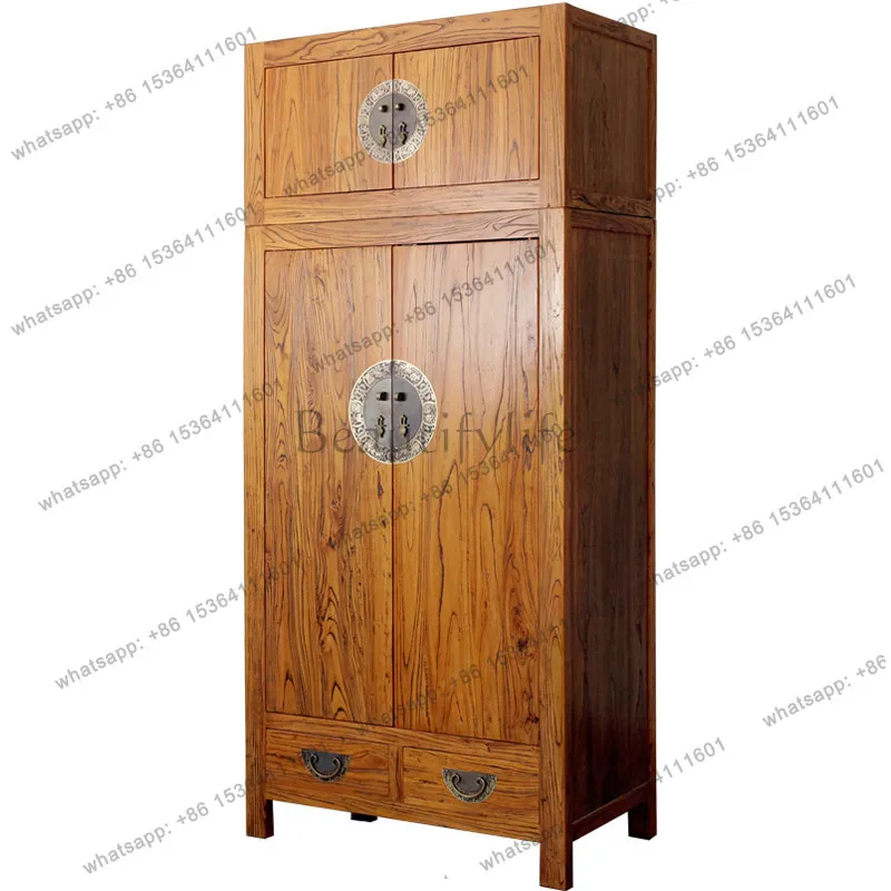 Old elm new Chinese classical storage furniture multi-functional simple solid wood wardrobe