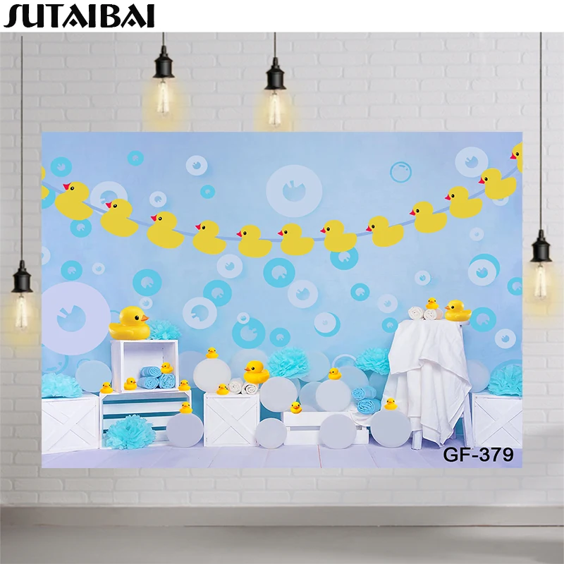 Bathroom Hot Bath Children Bubbles Portrait Backdrop Photo Studio Yellow Duck Newborn Birthday Cake Smash Background Photobooth