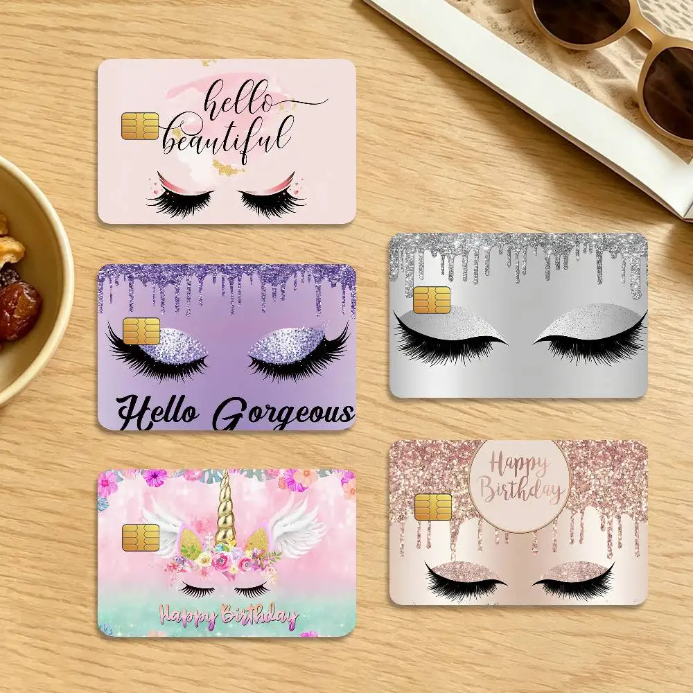 Beauty Makeup Eyelash Waterproof Anti-Scratch Card Skin Stickers 4Pcs Stylish Decor Covers for Credit & Debit Cards