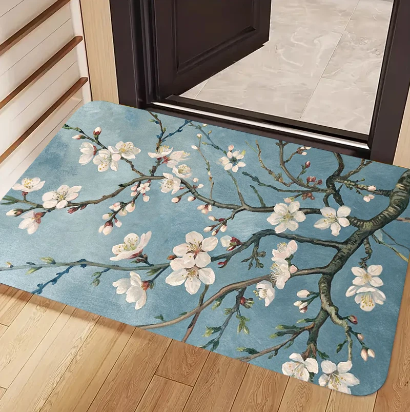 Ölgemälde im chinesischen Stil, Aprikosenblüten-bedruckter Teppich, eleganter Retro-Stil, gemusterte Fußmatte, Wohnzimmer-Schlafzimmer-Teppich